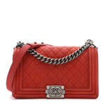Iridescent Caviar Quilted Medium Boy Flap Red