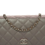 Iridescent Caviar Quilted Wallet on Chain WOC Beige - Image 10