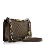 Iridescent Goatskin Quilted New Medium Boy Flap Dark Gold - Image 9