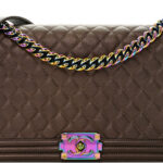 Iridescent Goatskin Quilted New Medium Boy Flap Dark Gold - Image 5