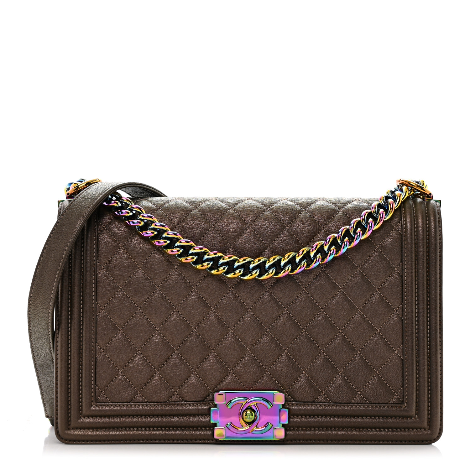 Iridescent Goatskin Quilted New Medium Boy Flap Dark Gold11 Iridescent Goatskin Quilted New Medium Boy Flap Dark Gold - Image 1