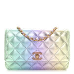 Iridescent Lambskin Quilted Glitter CC Roller Skate Wallet On Chain WOC Multicolor - Image 8