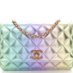 Iridescent Lambskin Quilted Glitter CC Roller Skate Wallet On Chain WOC Multicolor - Image 5
