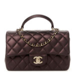 Iridescent Lambskin Quilted Mini Top Handle Rectangular Flap Burgundy - Image 11