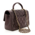 Iridescent Lambskin Quilted Mini Top Handle Rectangular Flap Burgundy - Image 3