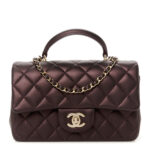 Iridescent Lambskin Quilted Mini Top Handle Rectangular Flap Burgundy