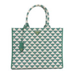 Jacquard Saffiano Triangolo Symbole Embroidered Large Tote Sage Green - Image 3