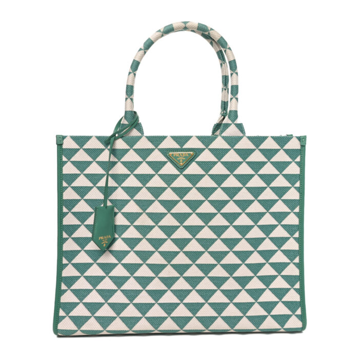 Jacquard Saffiano Triangolo Symbole Embroidered Large Tote Sage Green - Image 1