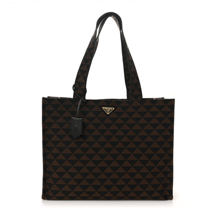 Jacquard Saffiano Triangolo Symbole Embroidered Shopping Tote Black Corda - Image 1