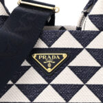 Jacquard Triangolo Symbole Embroidered Tote Navy - Image 8