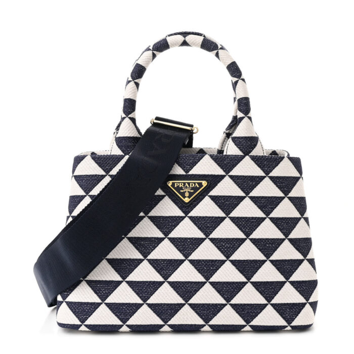 Jacquard Triangolo Symbole Embroidered Tote Navy - Image 1