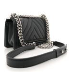 Lambskin Chevron Quilted Small Boy Flap Black - Image 3