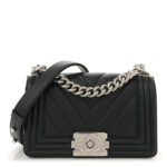 Lambskin Chevron Quilted Small Boy Flap Black