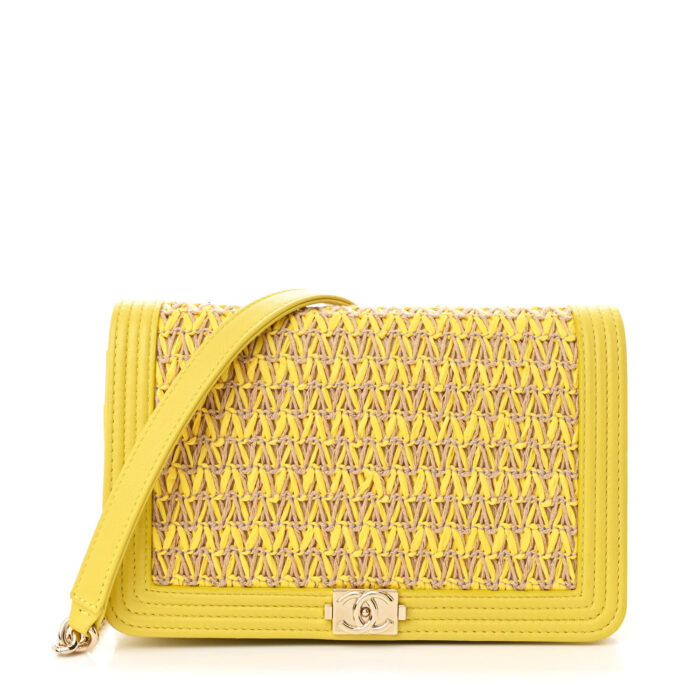 Lambskin Cotten Woven Boy Wallet On Chain WOC Yellow - Image 1