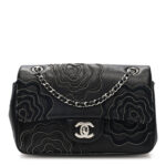 Lambskin Embroidered Camellia Follies Flap Black