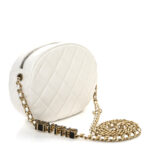 Lambskin Enamel Quilted Mini Clip Round Camera Case White - Image 3