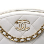 Lambskin Enamel Quilted Mini Clip Round Camera Case White - Image 8
