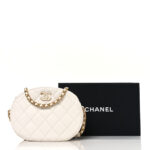 Lambskin Enamel Quilted Mini Clip Round Camera Case White - Image 11