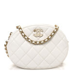 Lambskin Enamel Quilted Mini Clip Round Camera Case White