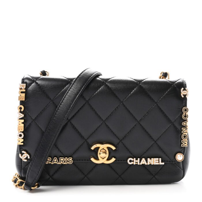 Lambskin Enamel Strass Quilted Mini Paris Monaco Flap Black - Image 1