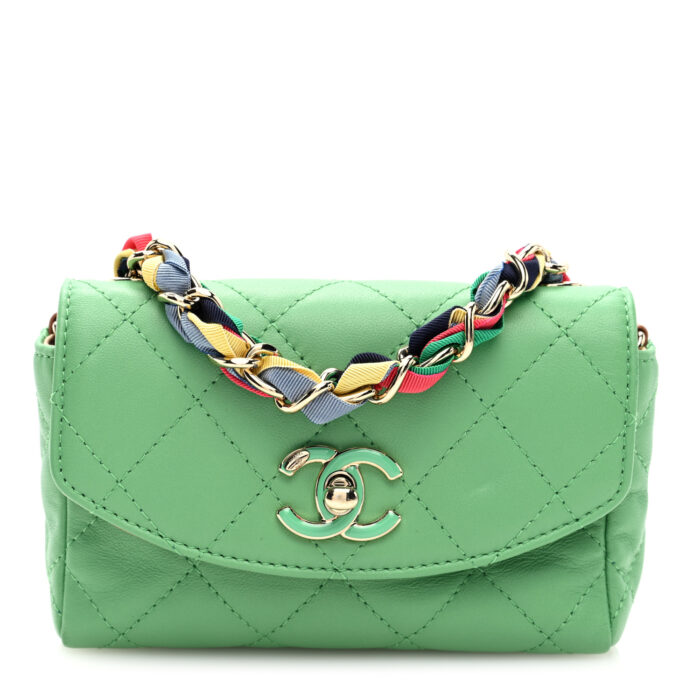Lambskin Mixed Fibers Quilted Small Corcovado Flap Green - Image 1