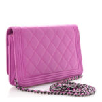 Lambskin Quilted Boy Wallet On Chain WOC Purple - Image 9