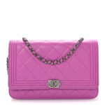 Lambskin Quilted Boy Wallet On Chain WOC Purple