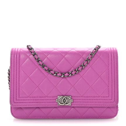 Lambskin Quilted Boy Wallet On Chain WOC Purple