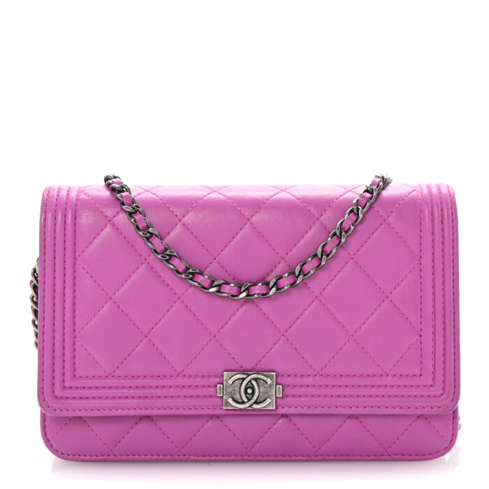 Lambskin Quilted Boy Wallet On Chain WOC Purple - Image 1