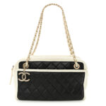 Lambskin Quilted Graphic Camera Case Black White - Image 4