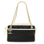 Lambskin Quilted Graphic Camera Case Black White
