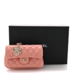 Lambskin Quilted Mini Double Flap With Hook Coral - Image 9