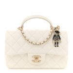 Lambskin Quilted Mini Lion Charm Top Handle Rectangular Flap White - Image 14