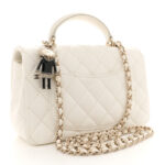 Lambskin Quilted Mini Lion Charm Top Handle Rectangular Flap White - Image 15