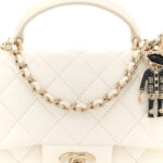 Lambskin Quilted Mini Lion Charm Top Handle Rectangular Flap White - Image 6