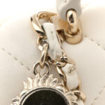 Lambskin Quilted Mini Lion Charm Top Handle Rectangular Flap White - Image 9
