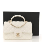 Lambskin Quilted Mini Lion Charm Top Handle Rectangular Flap White - Image 13