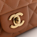 Lambskin Quilted Mini Rectangular Flap Brown - Image 11