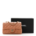 Lambskin Quilted Mini Rectangular Flap Brown - Image 13