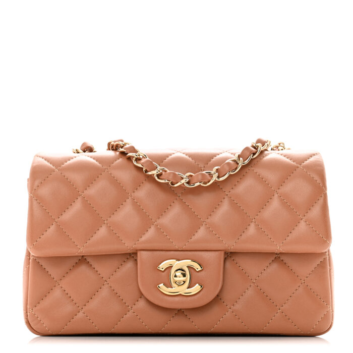 Lambskin Quilted Mini Rectangular Flap Brown - Image 1