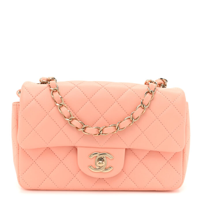 Lambskin Quilted Mini Rectangular Flap Light Orange - Image 1