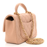 Lambskin Quilted Mini Top Handle Rectangular Flap Beige - Image 3