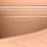 Lambskin Quilted Mini Top Handle Rectangular Flap Beige - Image 6