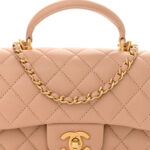 Lambskin Quilted Mini Top Handle Rectangular Flap Beige - Image 8