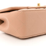 Lambskin Quilted Mini Top Handle Rectangular Flap Beige - Image 9