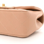 Lambskin Quilted Mini Top Handle Rectangular Flap Beige - Image 10