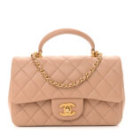 Lambskin Quilted Mini Top Handle Rectangular Flap Beige