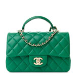 Lambskin Quilted Mini Top Handle Rectangular Flap Green - Image 6