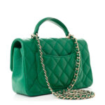 Lambskin Quilted Mini Top Handle Rectangular Flap Green - Image 7