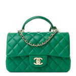 Lambskin Quilted Mini Top Handle Rectangular Flap Green